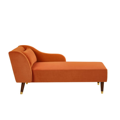 GDFStudio Upholstered Chaise Lounge Chair Indoor, Modern Velvet Recliner Lounge Chair with Removable Pillows, Gold Wood Legs, Backrest & Armrest, Reading Chaise Chair for Living Room Bedroom, Orange