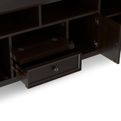 SIMPLIHOME Amherst TV Stand - 72 inch Wide Solid Wood Media Console in Brunette Brown, Transitional Entertainment Center for Living Room for TVs up to 80 Inches with Shelves and Cable Management