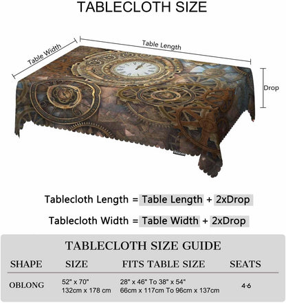 Beabes Clock Gears Tablecloth, Rusty Steampunk Design for Rectangle Tables, 52"X70" Indoor Outdoor Cover