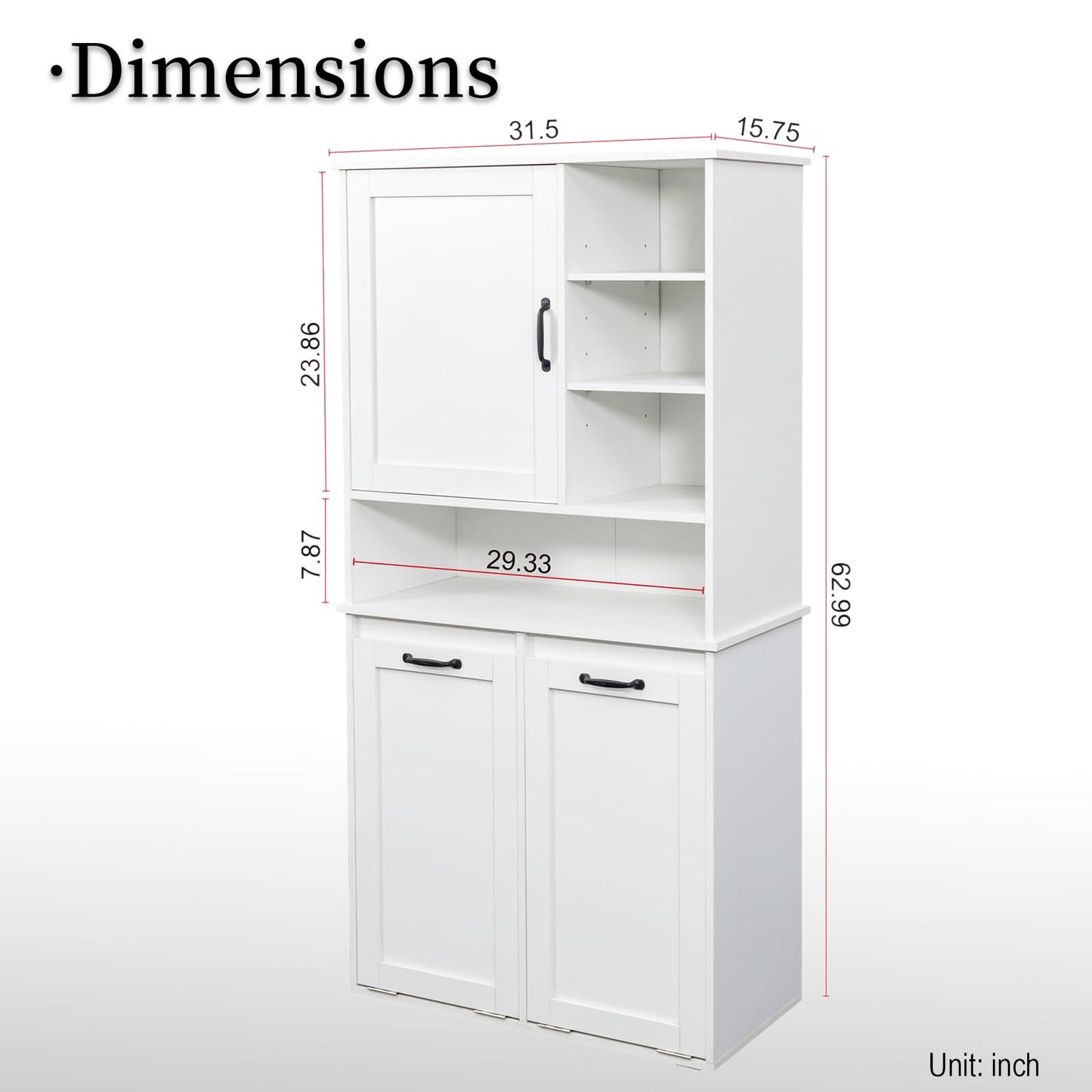 Tall Laundry Cabinet with Double Tilt Out Laundry Hamper, Freestanding Floor Bathroom Cabinet with 12 * 2 Gallon Laundry Storage Basket for Bathroom, Kitchen, White