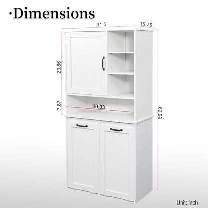 Tall Laundry Cabinet with Double Tilt Out Laundry Hamper, Freestanding Floor Bathroom Cabinet with 12 * 2 Gallon Laundry Storage Basket for Bathroom, Kitchen, White
