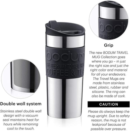 Bodum 11068-01 Vacuum Travel Mug, Small, Black, 0.35 L, 1 Count