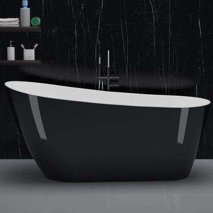 Freestanding Bathtub 67 inch Black and White Acrylic Tub, Modern Deep Soaking Bath for Bathroom Renovation and Home Spa Comfort