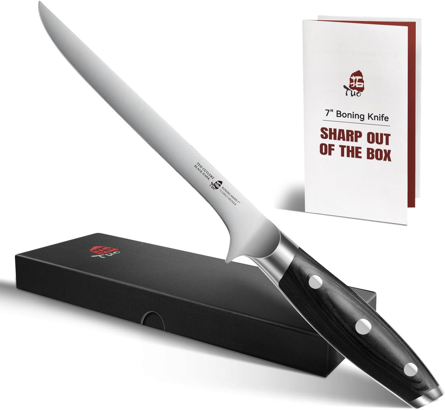 TUO Boning Knife, 7 inch Fillet Knife, German HC Steel Blade for Poultry & Fish, Full Tang Pakkawood Handle, BLACK HAWK