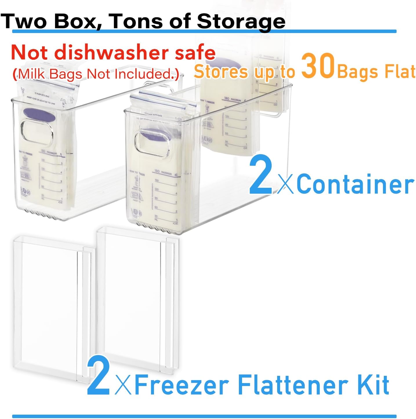 Ugotfeels Space(2 Pack) Breastmilk Storage Container with Freezer Flattener Kit to Flatten Standing Breast Milk Bags