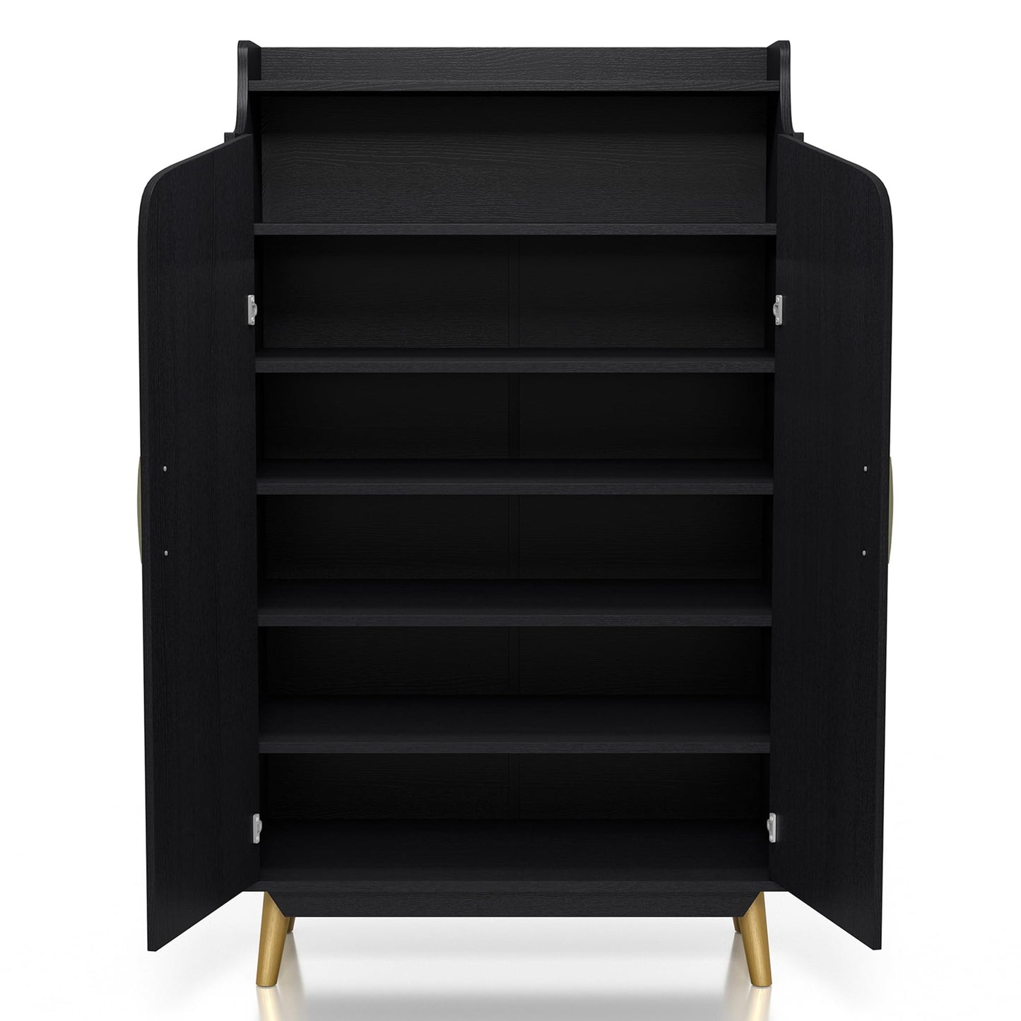 24/7 Shop at Home Ansel Mid-Century Modern 2-Door Storage Wood 32 in. Shoe Cabinet with Adjustable Shelves for Entryway, Hallway, Black
