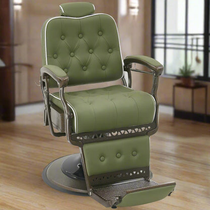 BarberPub Heavy Duty Metal Vintage Barber Chair All Purpose Reclining Hydraulic Pump Salon Beauty Spa Chair Hair Styling Equipment 9218 (Green)