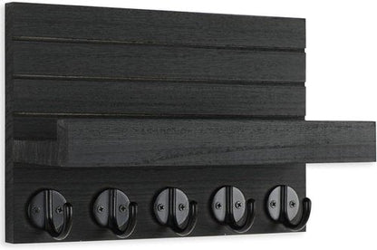 Lwenki Key Holder - Decorative Wall-Mounted Key and Mail Organizer with Shelf | Paulownia Wood (9.8”W x 6.7”H x 4.2”D)