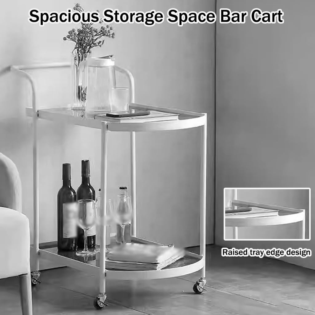 FGQuelleBM Restaurant 2-Tier Dining Cart with Handles, Hotel Mobile Serving Cart with Brake Wheels & Glass Top for Cakes & Drinks(Gold)