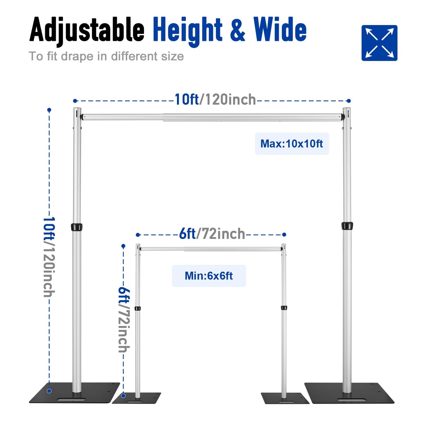 Hecis Double Backdrop Stand Heavy Duty,10x10ft Double Crossbar Pipe and Drape Stand, Adjustable Aluminium Flower Wall Backdrop, Back Drop Stand for Party Event, Trade Shows & Wedding Decor