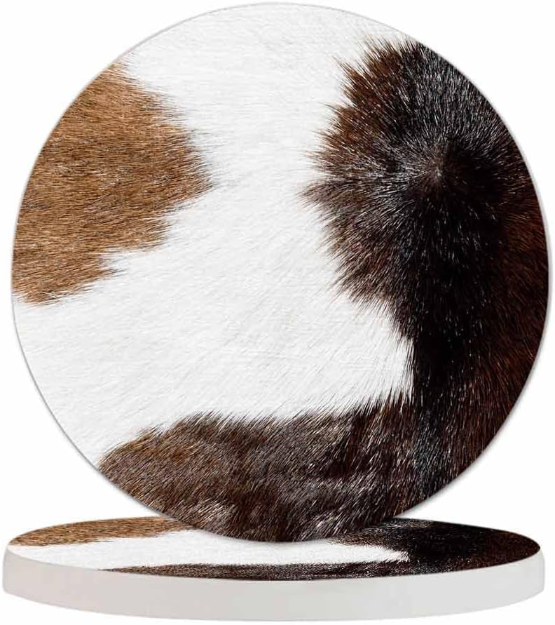 Pznen 2 Pack Accessories,Set 2 Cow Skin Texture Coasters for Drinks Africa Animal Camouflage Close Up Hairy Texture