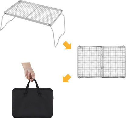 YETO Two Height Camping Grill Grate with Legs, 304 Stainless Steel Folding Campfire Grill for Outdoor Cooking