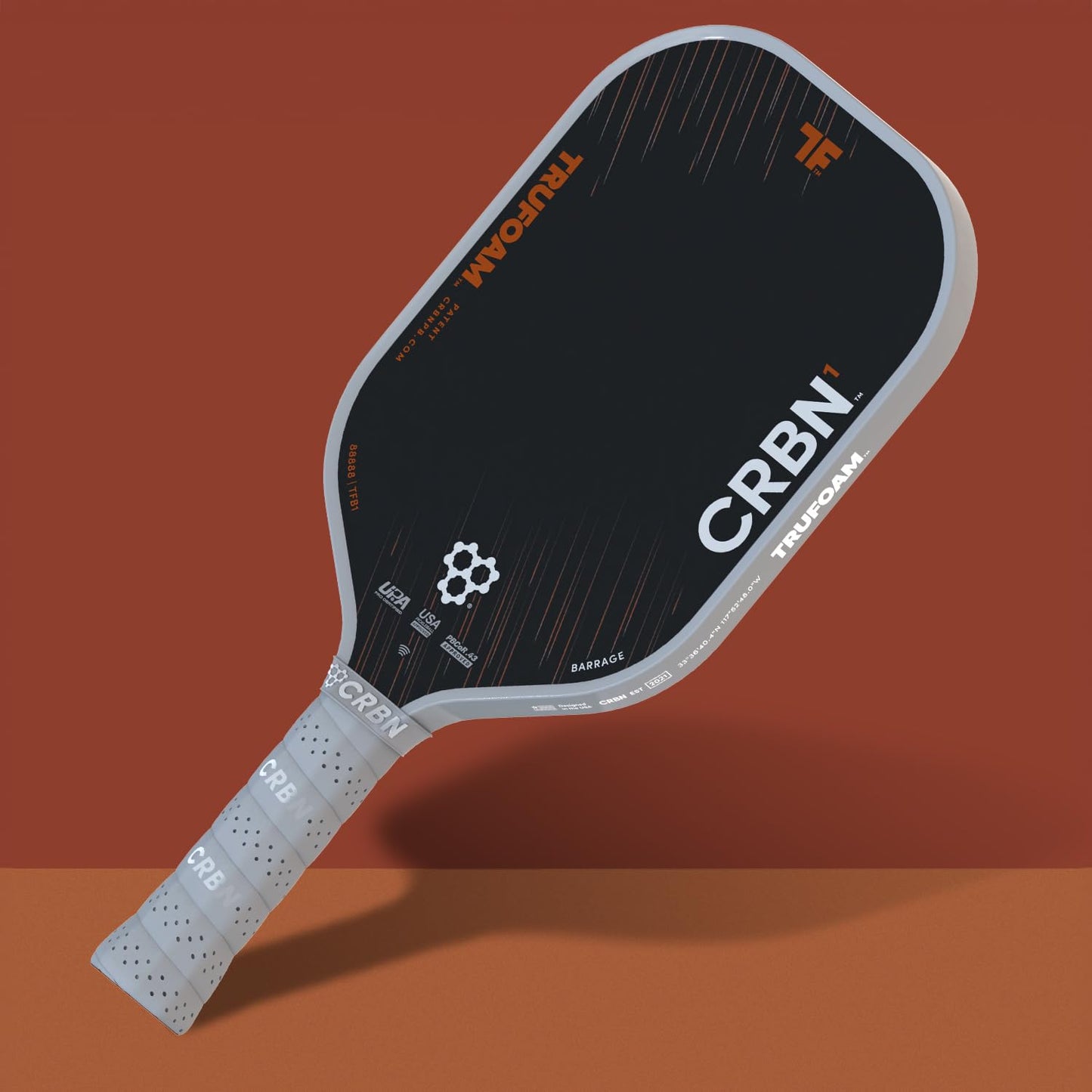 CRBN Pickleball - TruFoam Barrage 1 Pickleball Paddle - Elongated w/Long Handle - Carbon Fiber Pickleball Paddle - 100% Foam Floating Core Designed for Maximum Power, 14mm