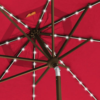 EliteShade USA 10-Year-Non-Fading 9ft 3-Tier Market Patio Umbrella, Commercial Table Umbrella with 80 Solar LED Lights, Crank Open, Windproof & UPF 50+ UV Protection for Garden, Deck, Pool, Backyard, Logo Red
