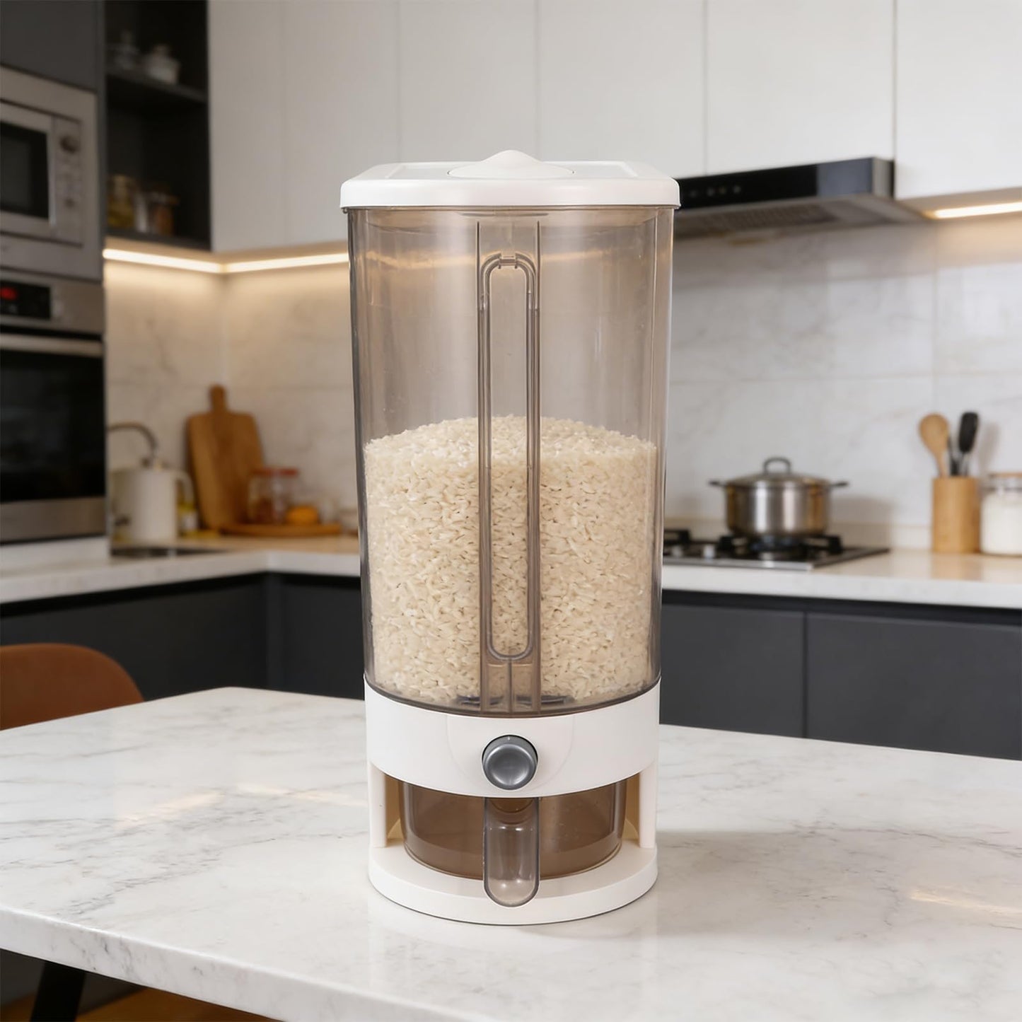 FMOACEN 22 Lbs Rice Dispenser with Measuring Cup Large Airtight Cereal Dispenser Multifunctional Dry Food Storage Container for Rice Grains Soybean Corn Kitchen Pantry Organization
