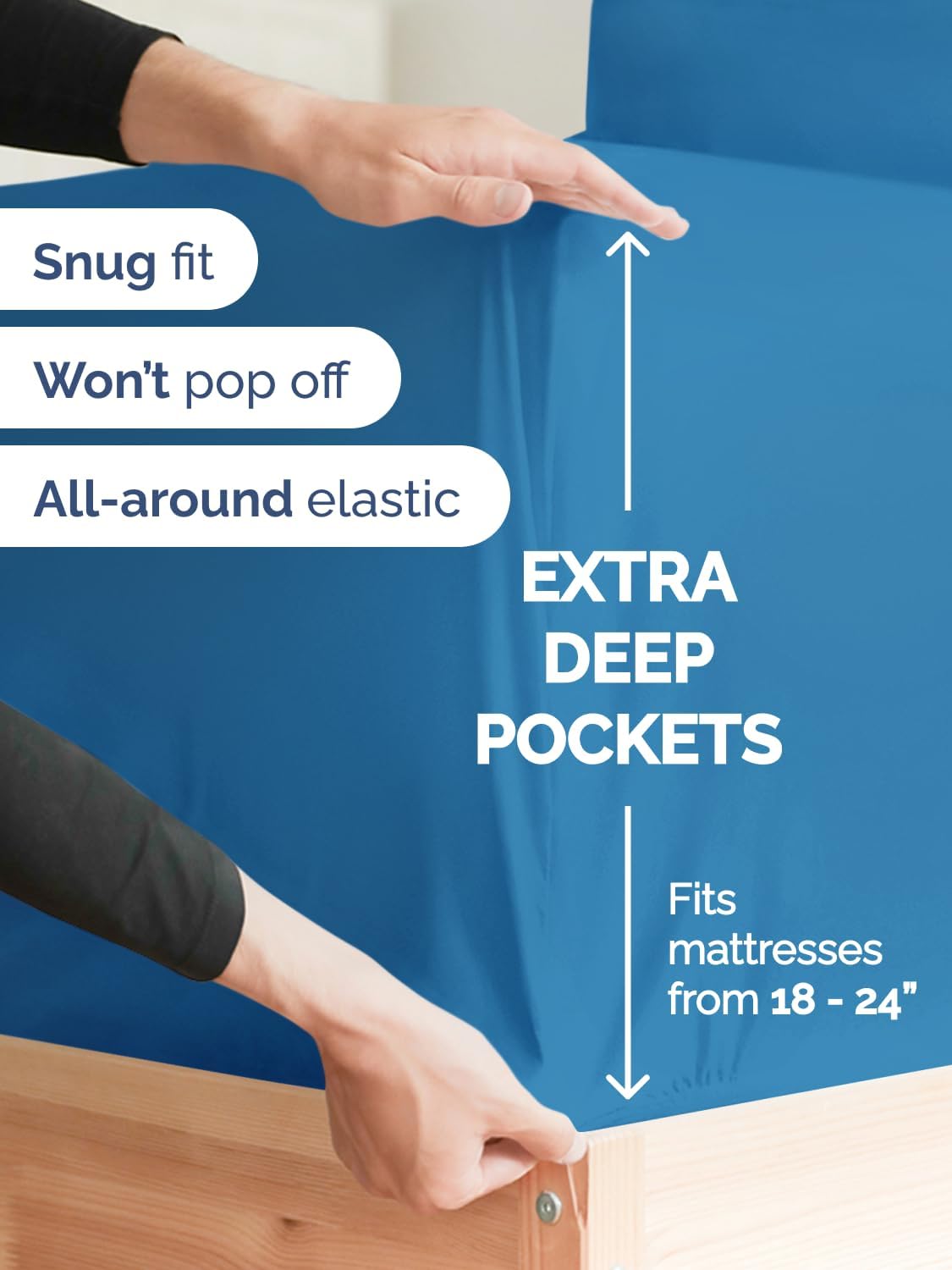 Skiennix Extra Deep King Sheet Set - 6 Piece Breathable Cooling Bedding - Soft Wrinkle-Free Denim Blue
