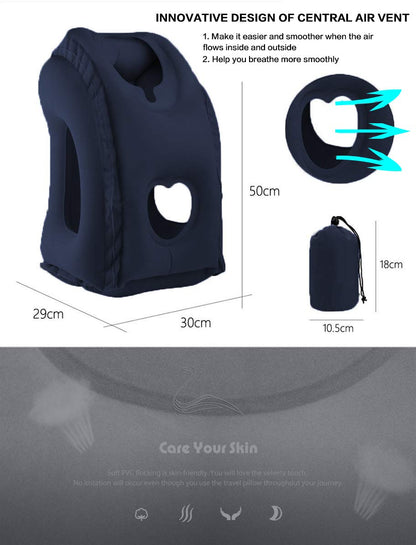 Kimiandy Inflatable Travel Pillow for Airplane, Inflatable Neck Air Pillow for Sleeping(Blue)