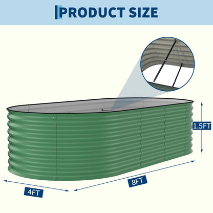 Garvee 4 Pack 8x4x1.5ft Galvanized Raised Garden Bed Kit, Oval Metal Planter Boxes with Anti-Cut Safety Edges, Rust-Resistant Deep Root Planters for Outdoor Vegetables, Flowers, Herbs, Green