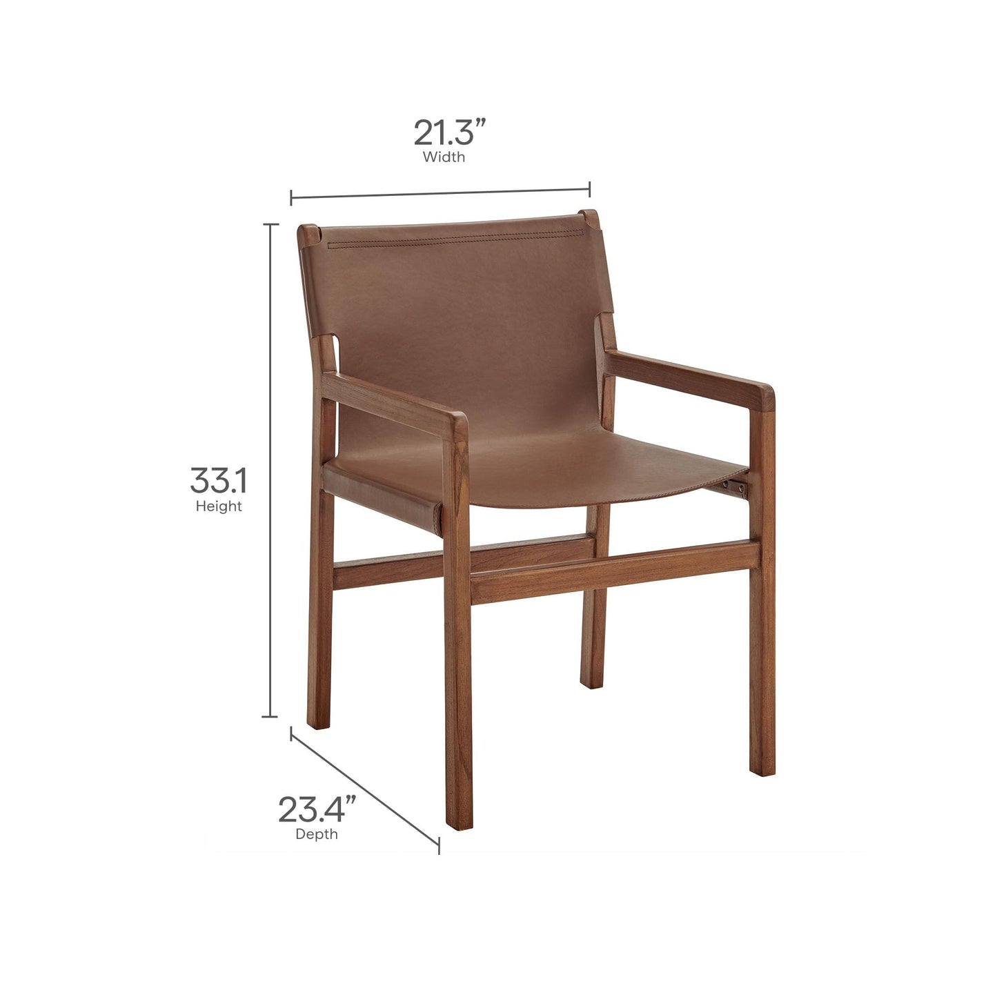 Modway Sonora Leather Chair in Nutmeg Brown – Mid Century Modern Accent Chair, Leather Dining Room with Teak Wood Frame for Living Room, Office, or Lounge Area