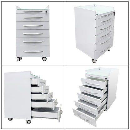 INTBUYING Mobile Dental Cart Stainless Steel Medical Storage Cabinet with Five Large Drawers, Brake wheels, Lock, Rolling Utility Cart for Dental Assistant Clinic Hospital Office School & Home