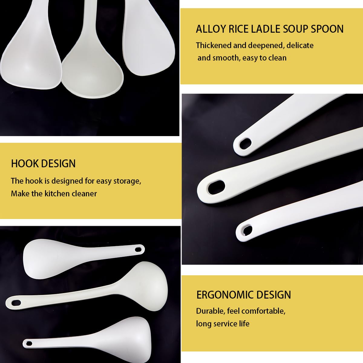DOERDO 3Pcs Rice Paddle Spoon Soup Spoon Non Stick Rice Scooper Rice Spatula Cooking spoon for Rice Soup Potato, White