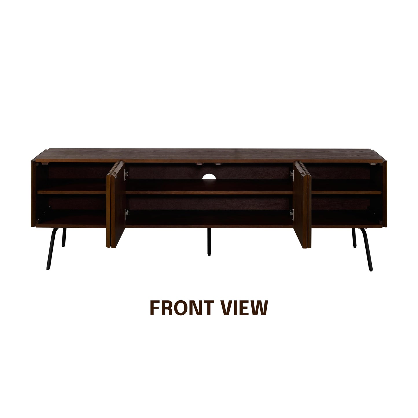 NTC Veil TV Stand with 4 Doors for TVs up to 75’’, Media Console with Vertical Groove Design and Metal Legs, Modern Entertainment Center for Living Room and Bedroom, Effortless Assembly, Dark Walnut