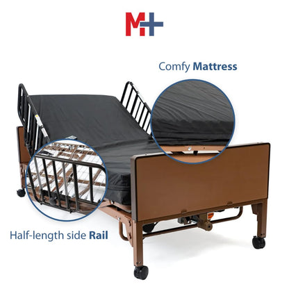 Med Mart Fully Electric Hospital Bed Set - Foam Mattress, Half Rails Included - Enhanced Comfort, Convenience