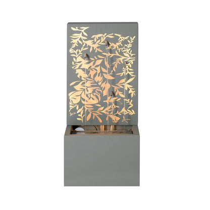 Merax 30.71" H Light Gray Metal Leaf Cutout Outdoor Water Wall Fountain with LED Lights, Modern Waterfall Feature for Patio Garden Backyard Decor
