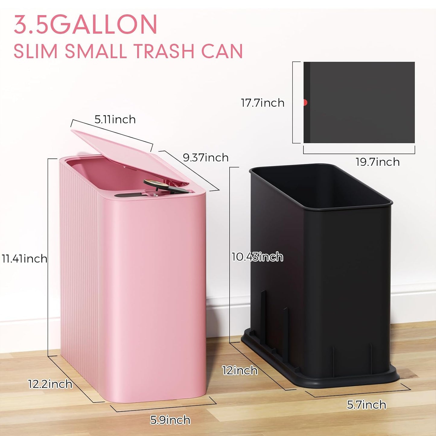 13 3.5 150 Counts Bathroom Trash Can with Lid Liter/ Gallon Pink Trash Can with Pop-Up Lid Bedroom Trash Can Small