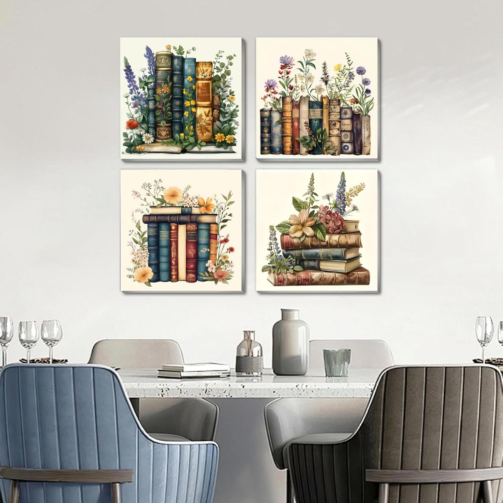 Fotasmua 4 Pack Framed Paint by Numbers for Adult, Book Paint by Numbers Kit for Adults Kids, DIY Flowers Acrylic Painting on Canvas for Home Wall Art Decor 8 x 8 Inch
