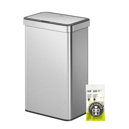 EKO Econova 30L+30L Dual Compartment Motion Sensor Trash Can, 16 Gallon Automatic Kitchen and Recycling Bin, Soft-Close Lid, Fingerprint-Resistant Stainless Steel Garbage Bin, 2 Inner Buckets