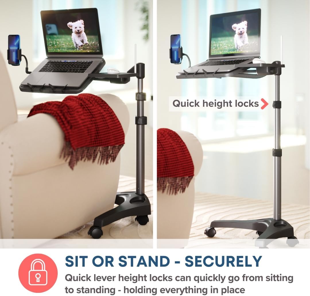 LEVO G2 V16 Mobile Laptop Stand Desk Rolling Cart Adjustable with Mouse Tray