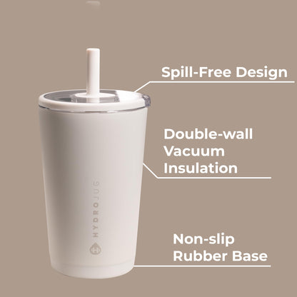 HydroJug Everyday Tumbler 14 oz – Ceramic-Lined Insulated Tumbler with Straw and Soft-Touch Lid, Cup Holder Friendly, Double-Wall Vacuum Insulation, Reusable Travel Cup – Linen