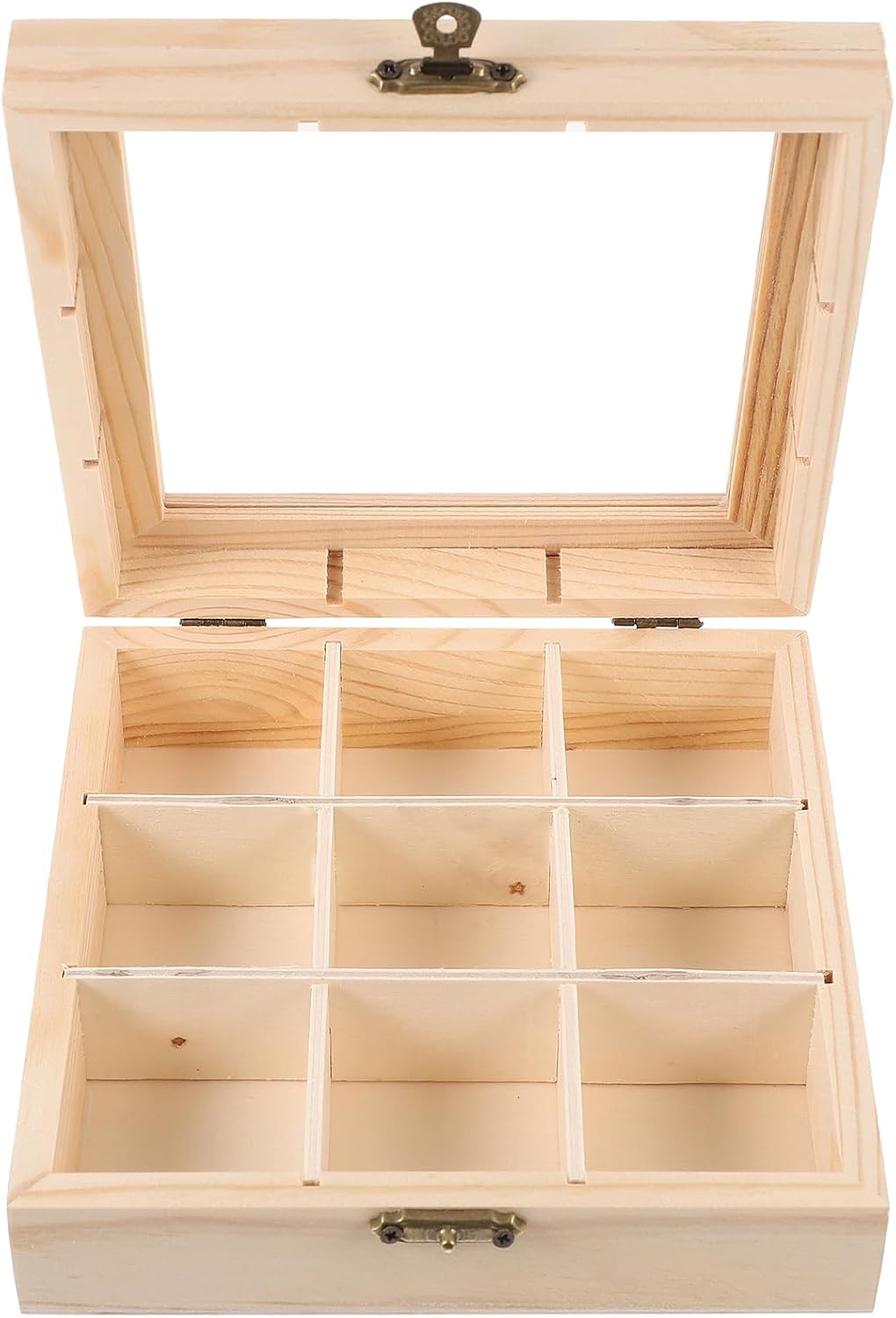 FAVOMOTO Multi-Compartment Countertop Holder, Wooden Tea Storage Box with 9 Divided Sections for Tea Bags and Seasoning