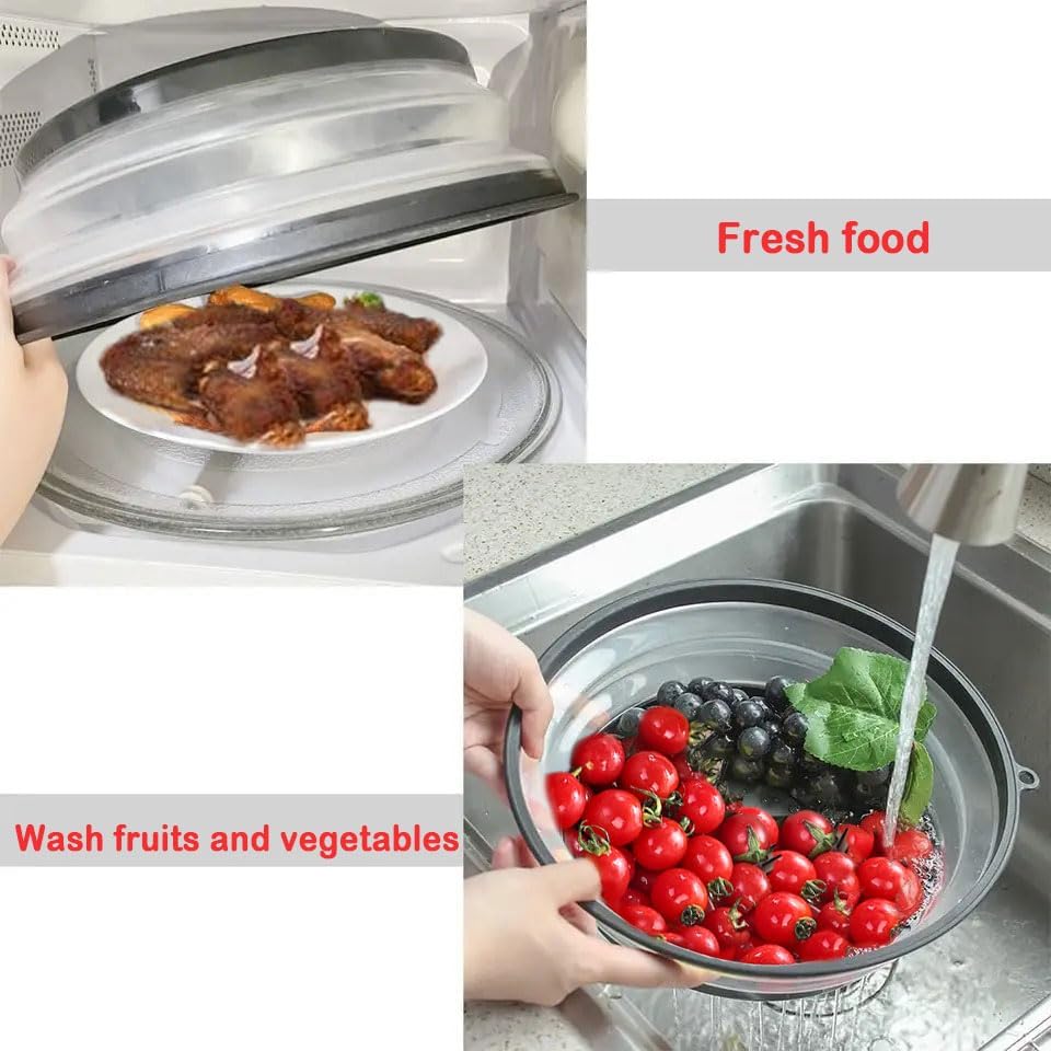 Microwave Lid, Foldable Microwave Oven Cover for Food, BPA Free Plastic and Silicone, Multi-purpose Kitchen Tool (Gray)