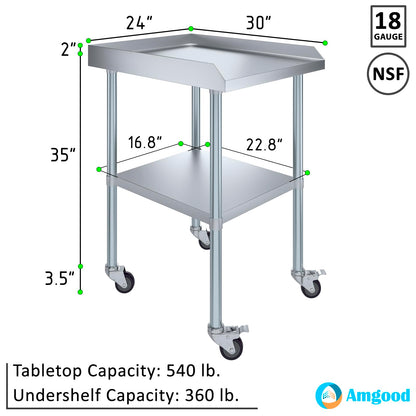 AmGood Commercial Work Table with Backsplash and Sidesplashes with Casters | NSF (Stainless Steel Table with Sideguards + casters, 24" Long x 30" Deep)