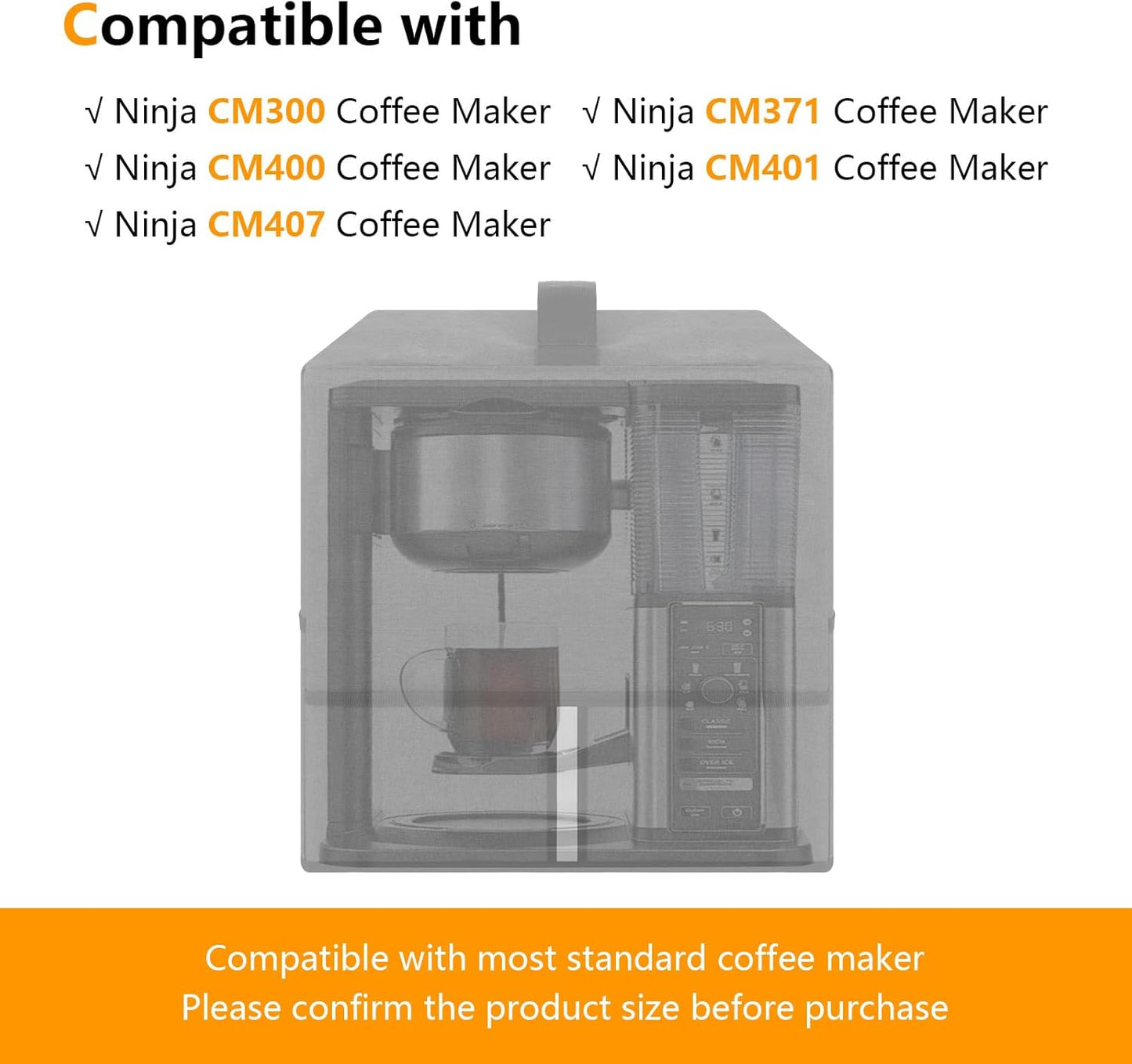 Heavy Fabric Cloth Coffee Maker Cover, Dark Grey - Compatible with Ninja CM300, CM371, CM400, CM401, CM407, 12.6X9.5X15