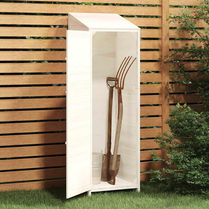 Outdoor Garden Shed, Tall Narrow Storage Cabinet, Solid Fir Wood Backyard Organization Unit for Gardening Tools, White Matte Finish, 21.7 x 21.7 x 68.7 Inches