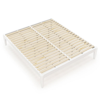 IOTXY California-King Platform Bed Frame - Solid Wood 16-Inch Height Mattress Foundation Base with Densely Slats and Heavy-Duty Support Legs, No Box Spring Needed, White
