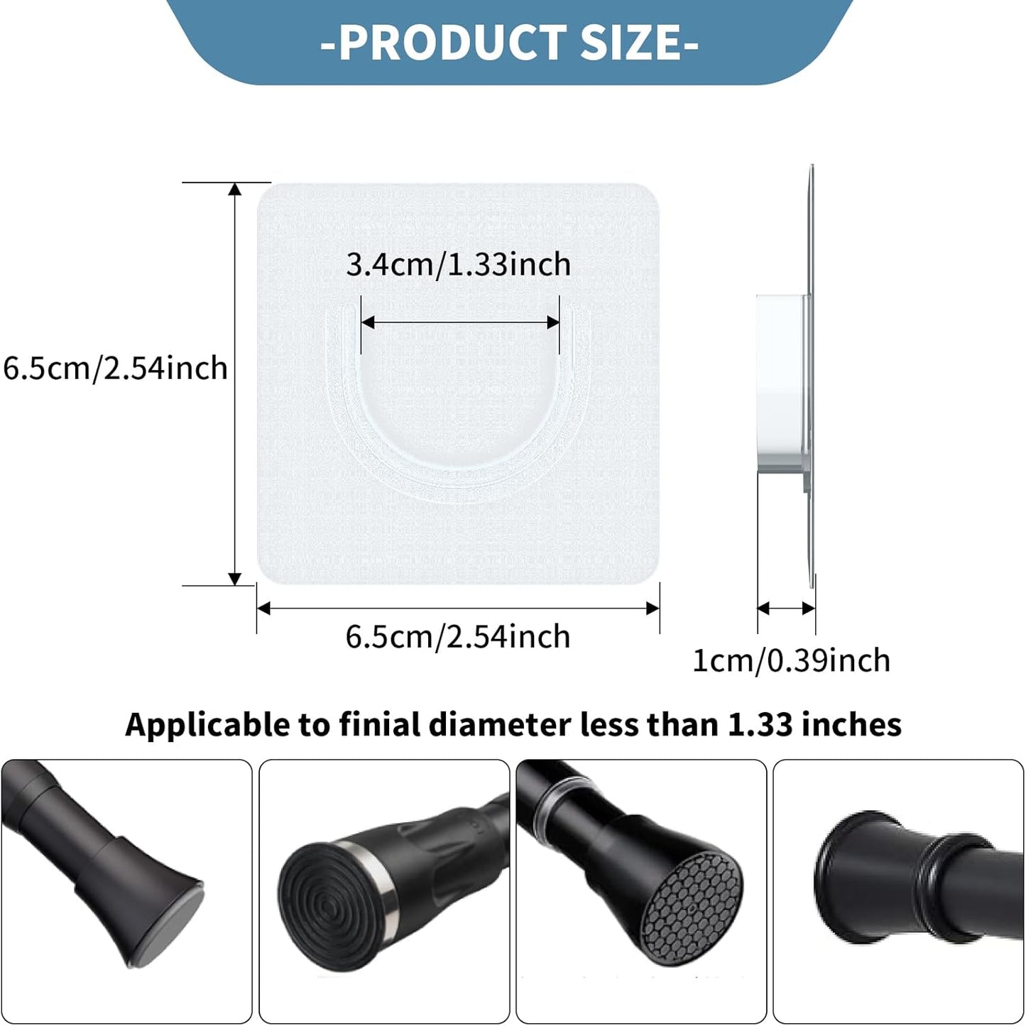 Adhesive Shower Rod Holders, Tension Rod Invisible Holders, No Drilling, Waterproof, Max Load 22 lbs, 4 Pieces
