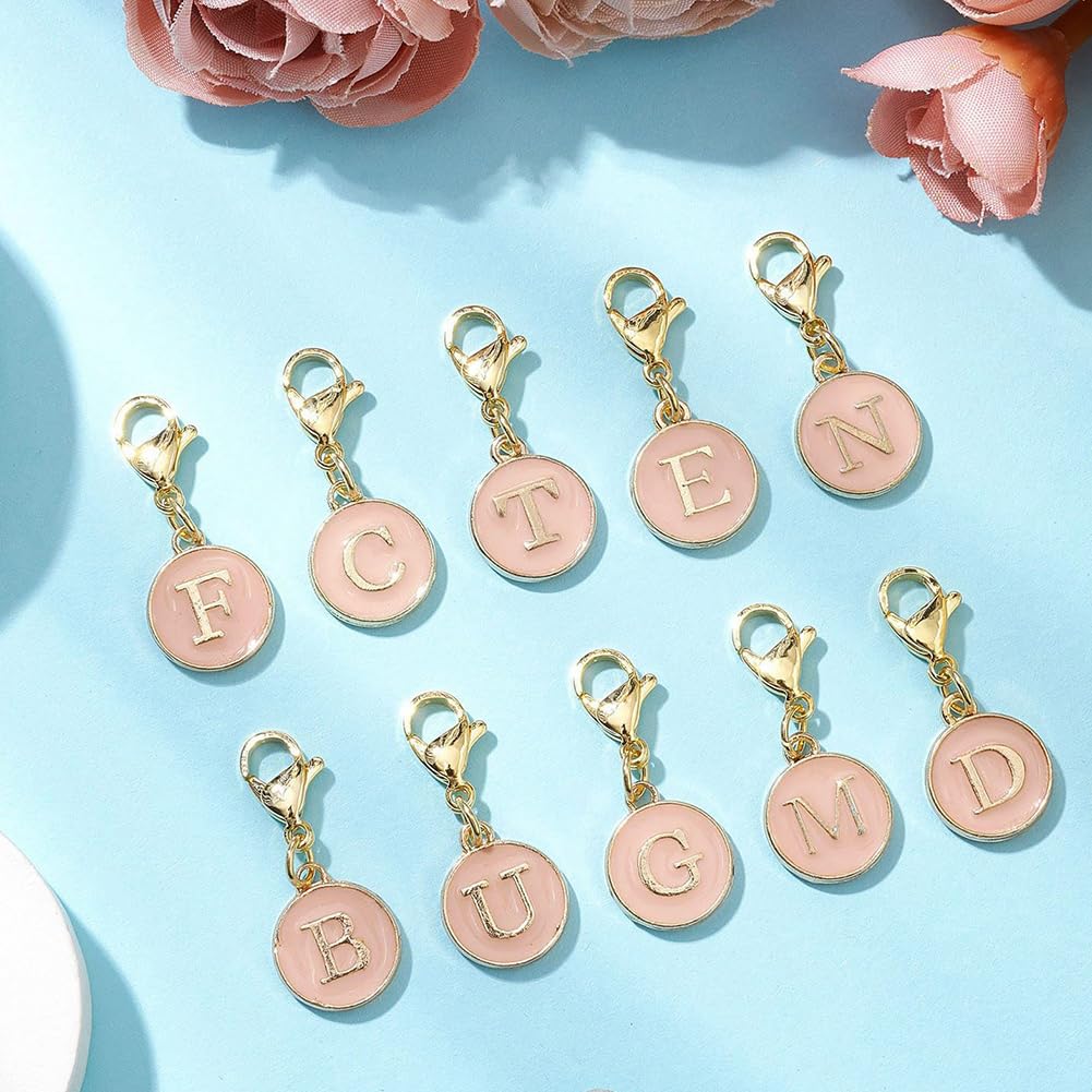 SUNNYCLUE 1 Box 52Pcs 26 Styles Letter Stitch Markers Crochet Stitch Charms Enamel Alloy Alphabet A to Z Capital Pink Blue Lobster Claw Clasps Charm for DIY Crocheting Knitting Sewing Weaving Crafts
