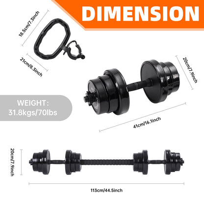 Nice C Weights, Dumbbell Set, Kettlebells, Adjustable Dumbbells, Barbell Weight Set, 20-40-50-70LB 3-in-1 set, Non-Slip, All-purpose