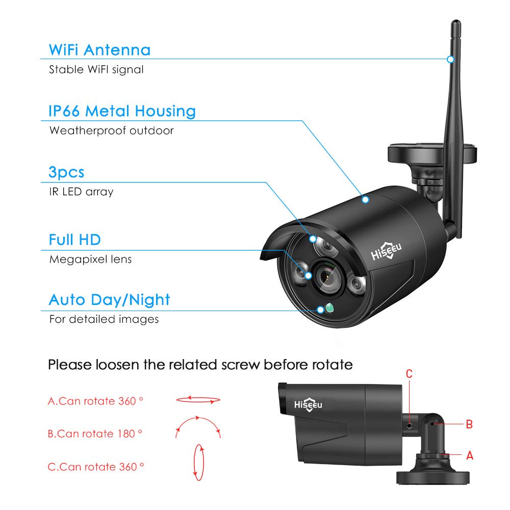Hiseeu Wireless Pro WiFi Security Camera System, 16CH 4K NVR Kit, Plug-in Powered 12Pcs 5MP CCTV Home Security Camera System for Indoor/Outdoor, Night Vision, Waterproof, Motion Detection, 3TB HDD