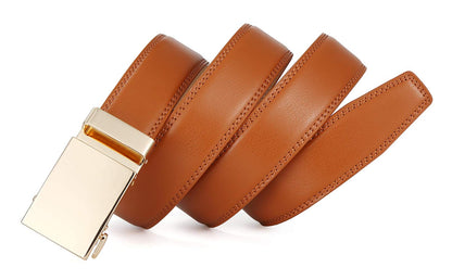 guvoosm Men's Belt Ratchet Leather Dress Suit Casual Jeans Belts -Trim to fit-35cm wide-505-TAN-125
