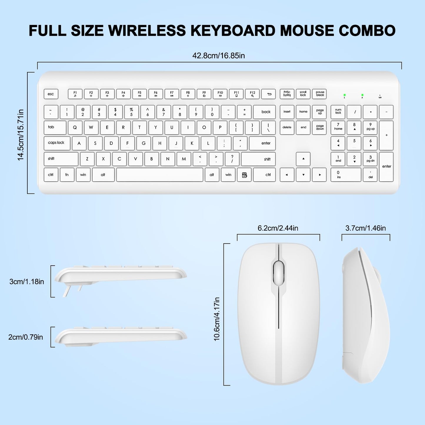 Wireless Keyboard and Mouse Combo, Full Size Silent Ergonomic Keyboard and Mouse, Long Battery Life, Optical Mouse, 2.4G Lag-Free Cordless Mice Keyboard for Computer, Mac, Laptop, PC, Windows