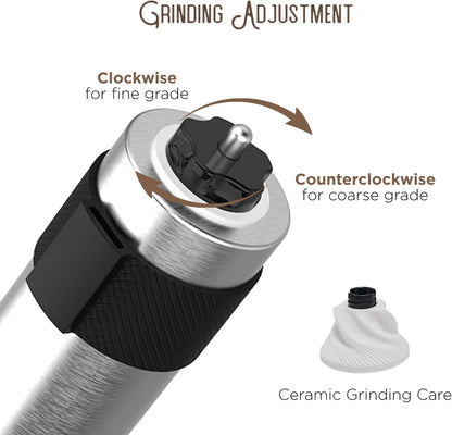 Manual Coffee Grinder — Stainless Steel Conical Burr Coffee Bean Grinder with Hand Crank, 18 Adjustable Settings
