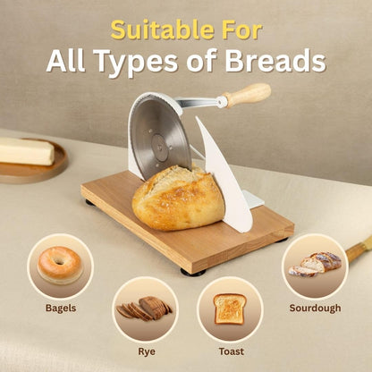 orlia Manual Bread Slicer for Homemade Bread – Adjustable Thickness, Even Slicing Hand-Crank Bread Cutter with Scale Guide, Serrated Blade & Secure Base