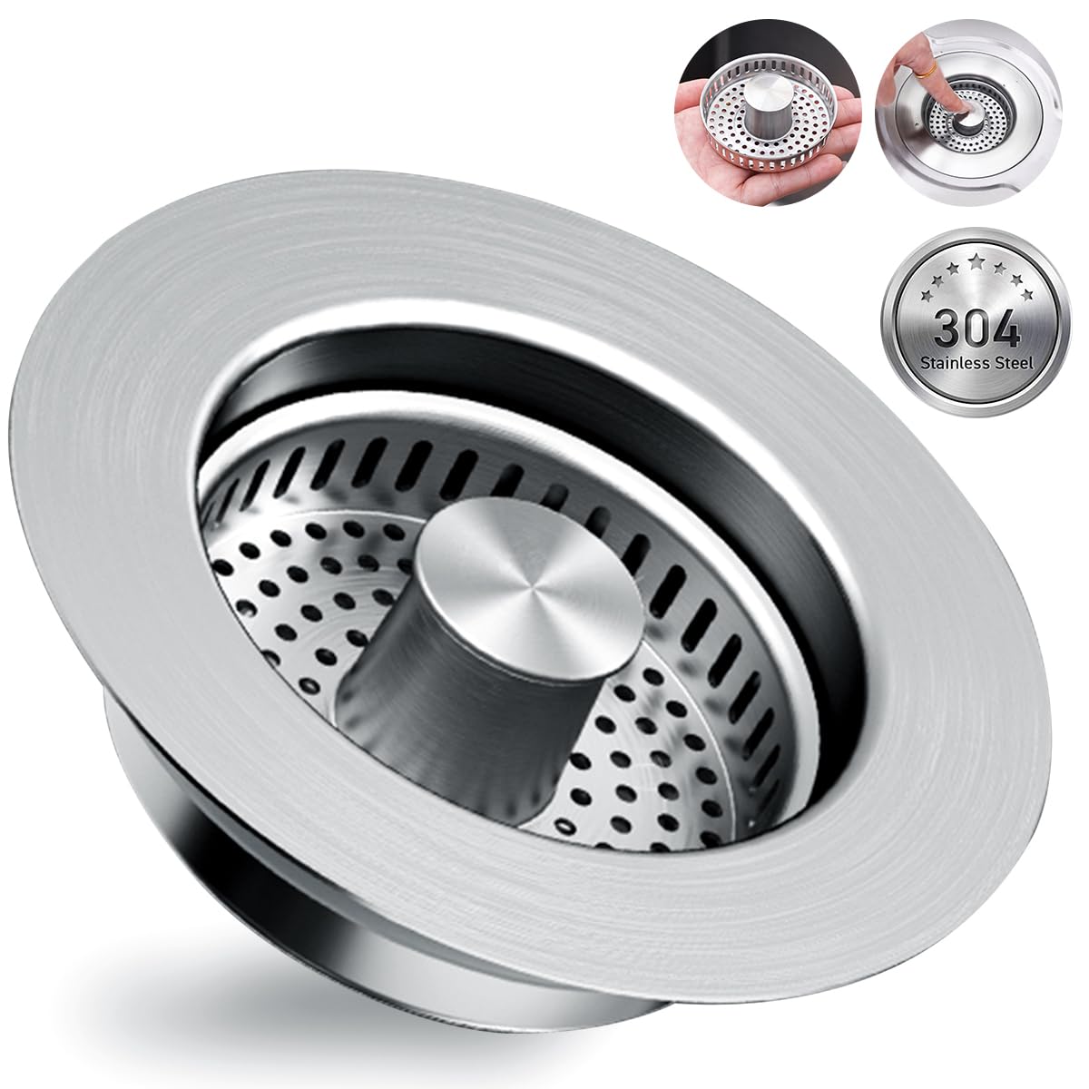RLQXG 3 in 1 Kitchen Sink Drain Strainer [304 Stainless Steel Pop Up] Anti-Clogging Kitchen Sink Drain Stopper Stainless Steel Efficiently Drainage Odor Filter Sink Plug for Us Standard 3-1/2 Inch