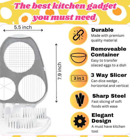3 in 1 egg slicer for hard boiled eggs heavy duty - Handy Kitchen Dicer - Find Your Hidden Gift Inside The Box -Heavy Duty Stainless Steel Egg Cutter for soft food Strawberry, Mushroom