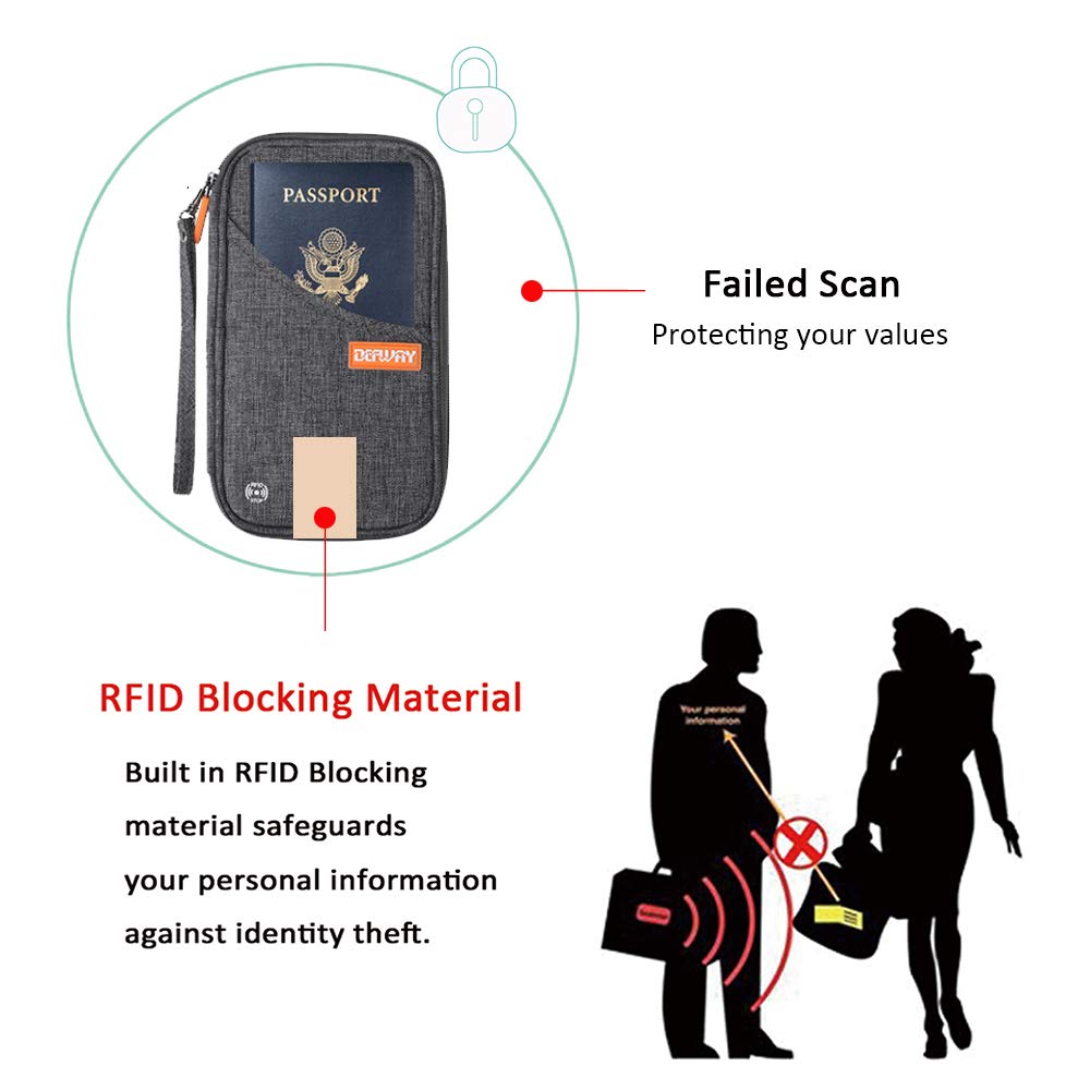 defway Passport Holder Travel Wallet - Family Passport Holder of 4, RFID Blocking Passport Wallet for Men Women, Travel Essentials for Flying, GREY